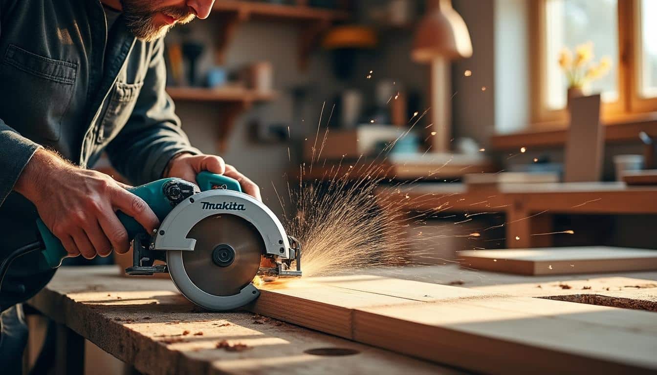 Illustration: Maîtriser les fonctionnalités clés pour une coupe précise et sécurisée avec une scie circulaire Makita sans fil