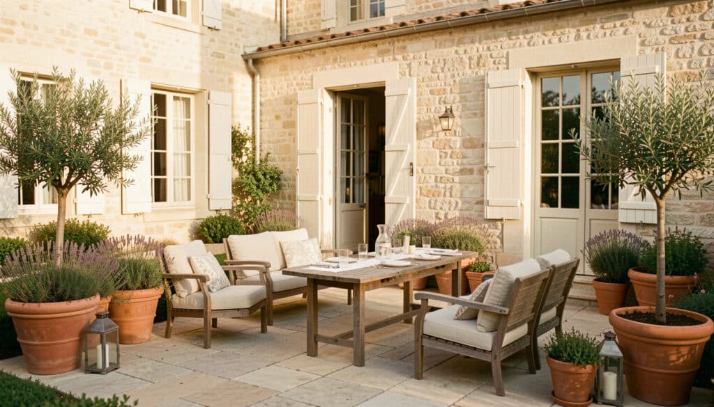 Aménager une terrasse devant une maison ancienne
